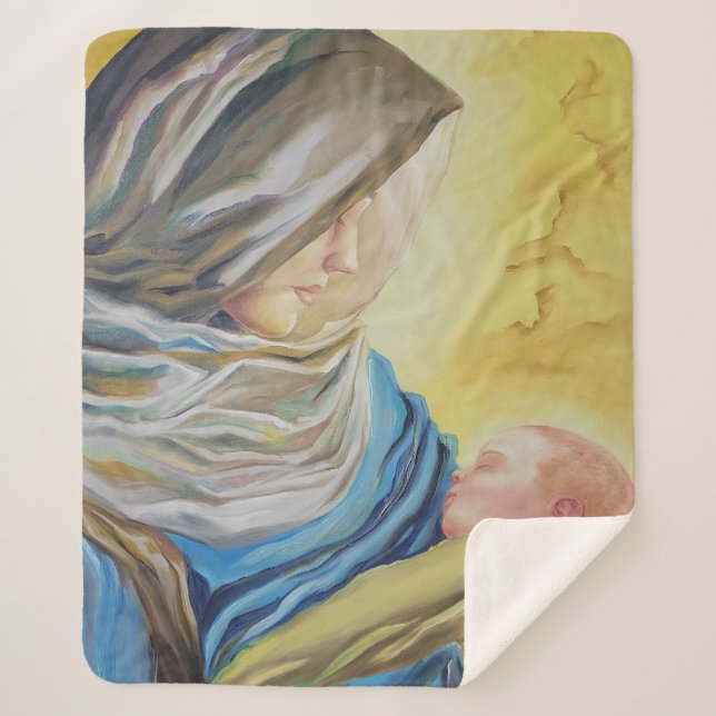 Our Lady of Silence holding baby Jesus Sherpa Blanket (Front)