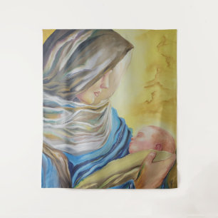 Our Lady of Silence holding baby Jesus Tapestry