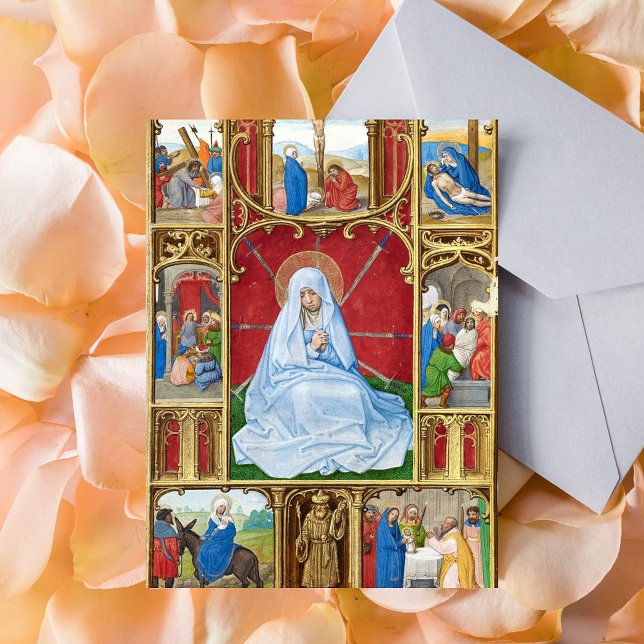 Our Lady of Sorrows Easter Lent Religious Mediaeva Postcard (Our Lady of Sorrows Medieval Manuscript Catholic Christian Lent Postcard)