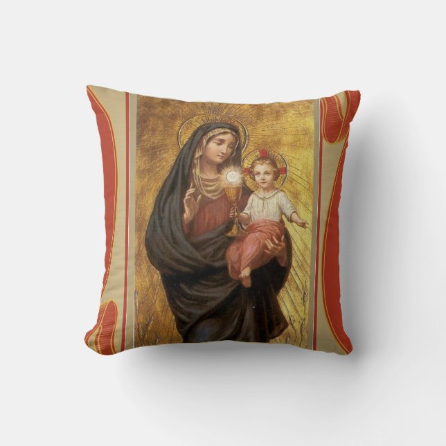 Our Lady of the Blessed Sacrament Virgin Mary Jesu Cushion (Front)