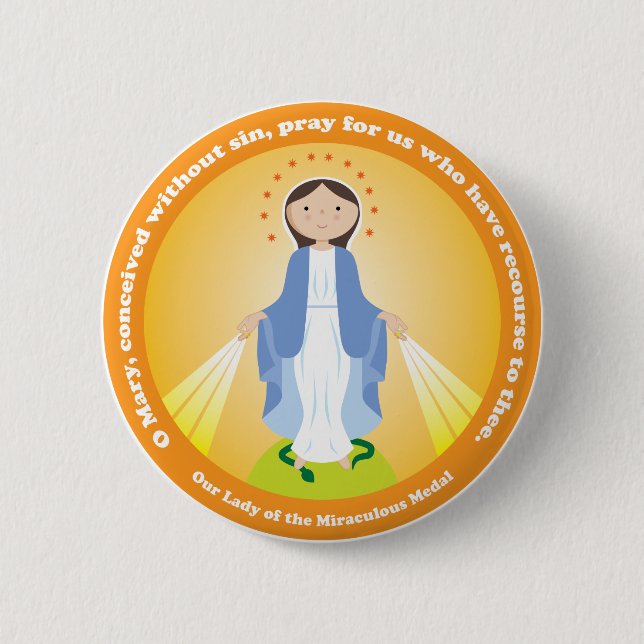 Our Lady of the Miraculous Medal 6 Cm Round Badge (Front)