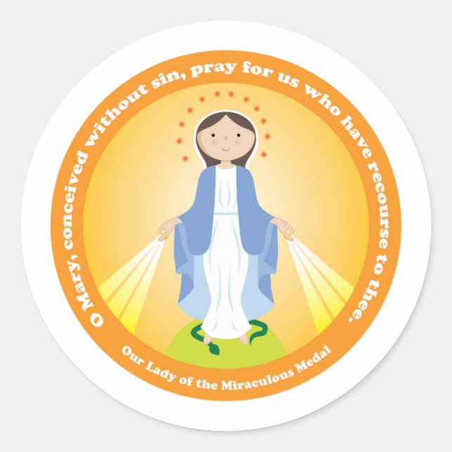 Our Lady of the Miraculous Medal Classic Round Sticker (Front)