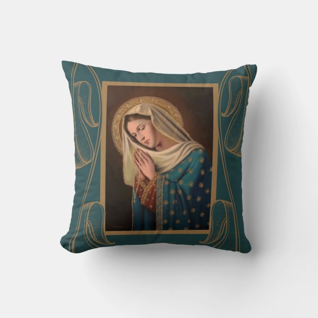 Our Lady of the Rosary Blessed Virgin Mary Cushion (Front)