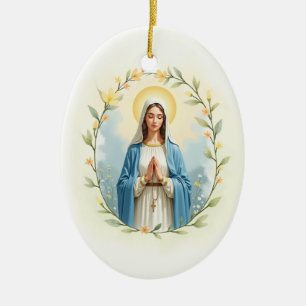 Our Lady of the Rosary God's Peace and Blessings Ceramic Tree Decoration