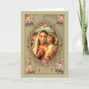 Our Lady of the Rosary w/Baby Jesus roses Card