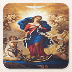 Our Lady Undoer of Knots Square Paper Coaster