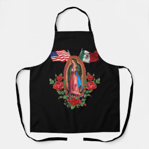 Our Lady Virgen De Guadalupe Mexican American Flag Apron