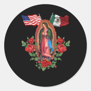Our Lady Virgen De Guadalupe Mexican American Flag Classic Round Sticker