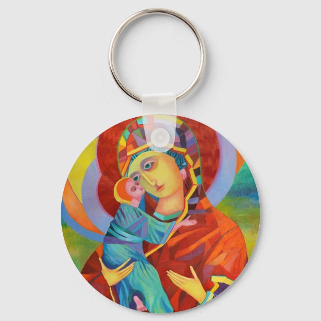 Our Lady Virgin Mary Madonna and Child Keychain (Front)