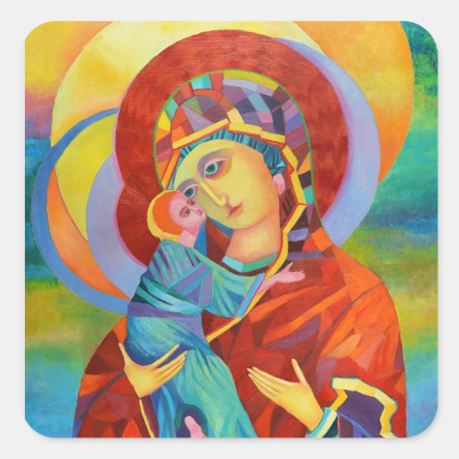 Our Lady Virgin Mary Madonna and Child Square Sticker (Front)