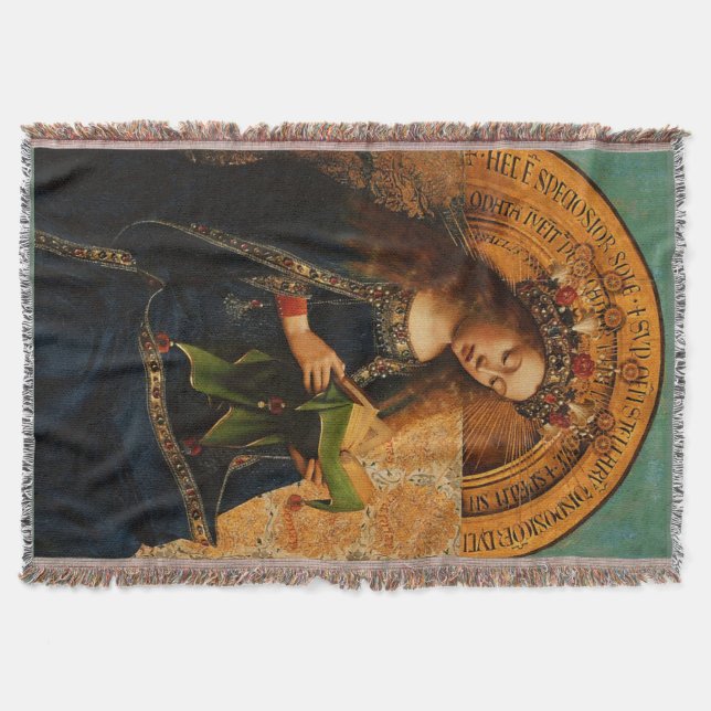 Our Lady Virgin Mary Mystical Queen of Heaven Throw Blanket (Front)