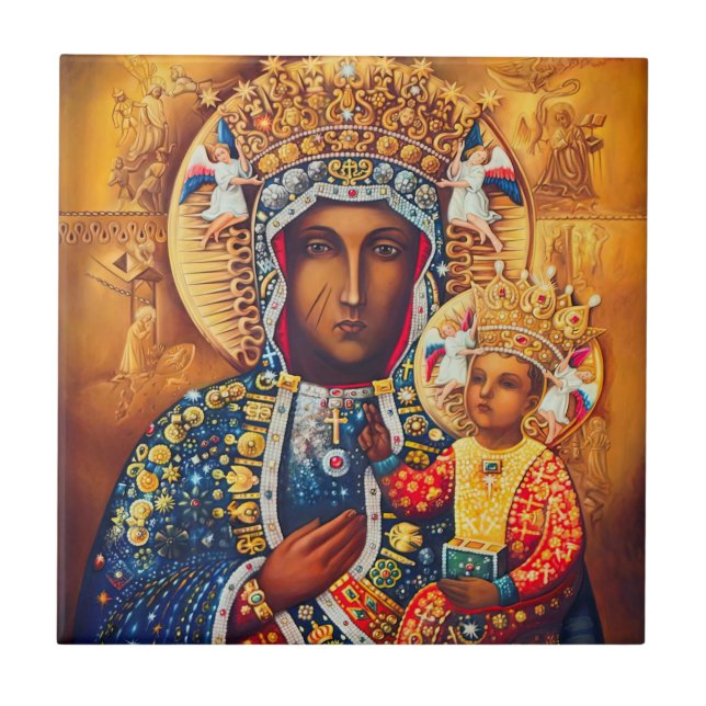 Our Lady Virgin Mary Vladimir Czestochowa Catholic Tile (Front)