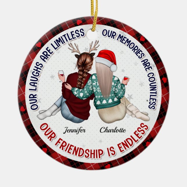 Our Laughs Are Limitless - Bestie Personalised Ceramic Tree Decoration (Front)