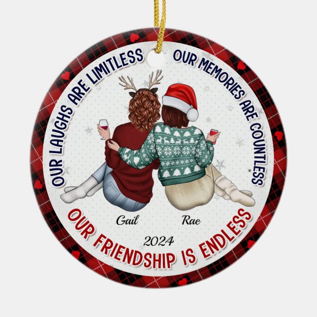 Our Laughs Are Limitless - Bestie Personalised Ceramic Tree Decoration (Front)