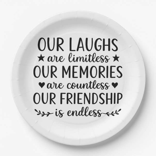 Our Laughs Are Limitless Friendship Quote Paper Plate (Front)
