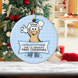Our Lil Peanut's First Christmas (blue) Ceramic Tree Decoration