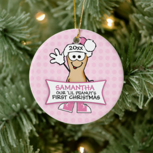 Our Lil Peanut's First Christmas (pink) Ceramic Tree Decoration
