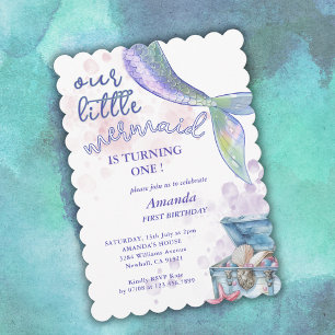 Our Litte Mermaid Girls 1st Birthday Party  Invitation