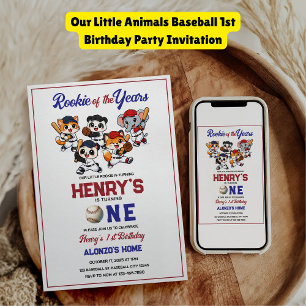 Our Little Animals Baseball 1st Birthday Party Invitation
