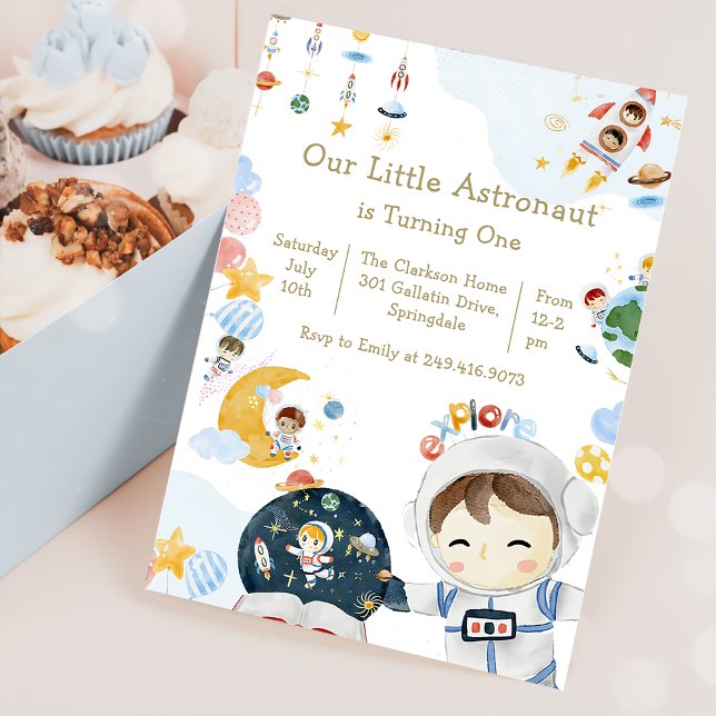Our Little Astronaut Theme Birthday Party Invitation (Creator Uploaded)