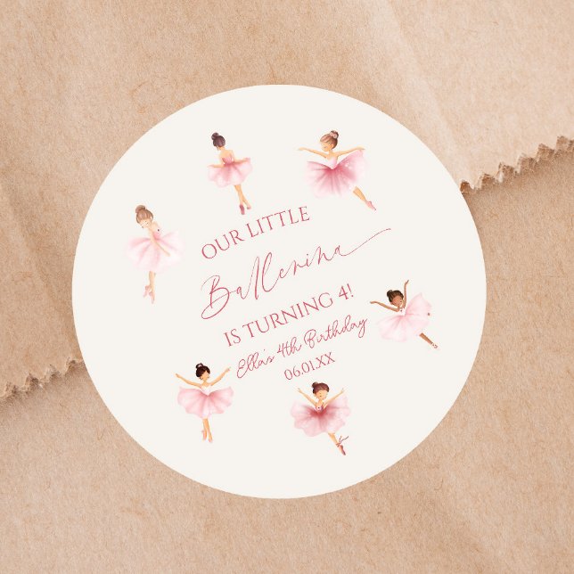Our Little Ballerina Pink Ballet Birthday Party Classic Round Sticker (Creator Uploaded)