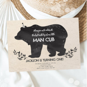 Our Little Bear Cub Woodland Boy First Birthday Invitation