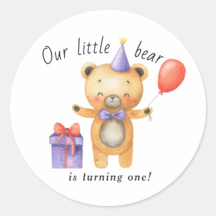 Our Little Bear is turning one Kids Birthday Classic Round Sticker