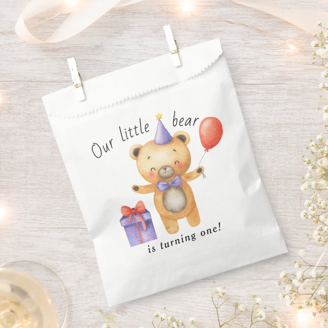 Our Little Bear is turning one Kids Birthday Favour Bags (Clipped)