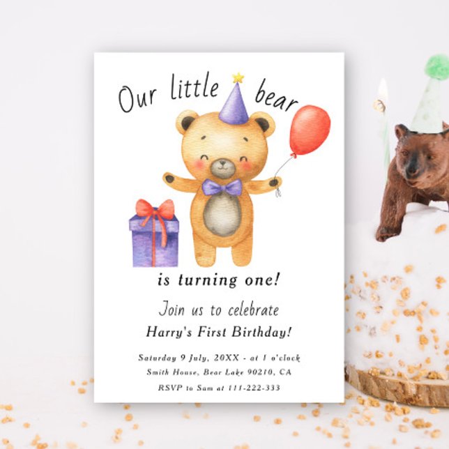 Our Little Bear Is Turning One Kids Birthday  Invitation (Creator Uploaded)