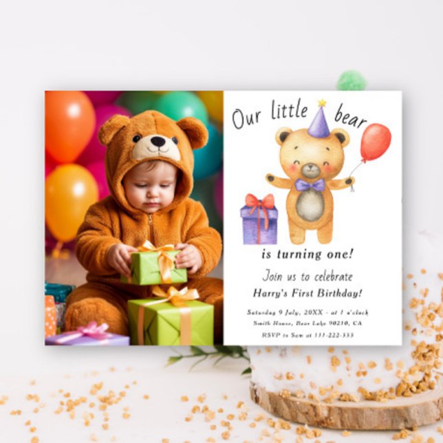 Our Little Bear Is Turning One Kids Birthday  Invitation (Creator Uploaded)