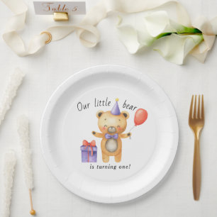 Our Little Bear is turning one Kids Birthday Paper Plate
