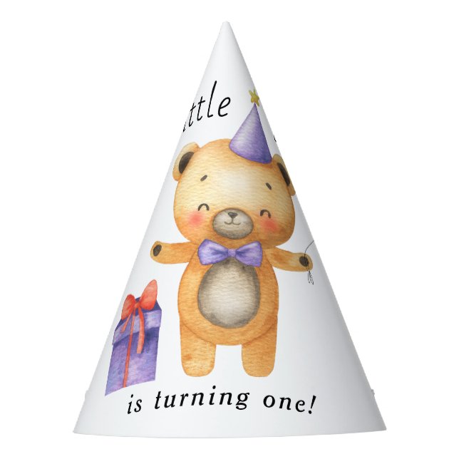 Our Little Bear is turning one Kids Birthday Party Hat (Front)