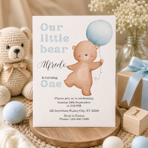 Our Little Bear Is Turning One Watercolor Birthday Invitation