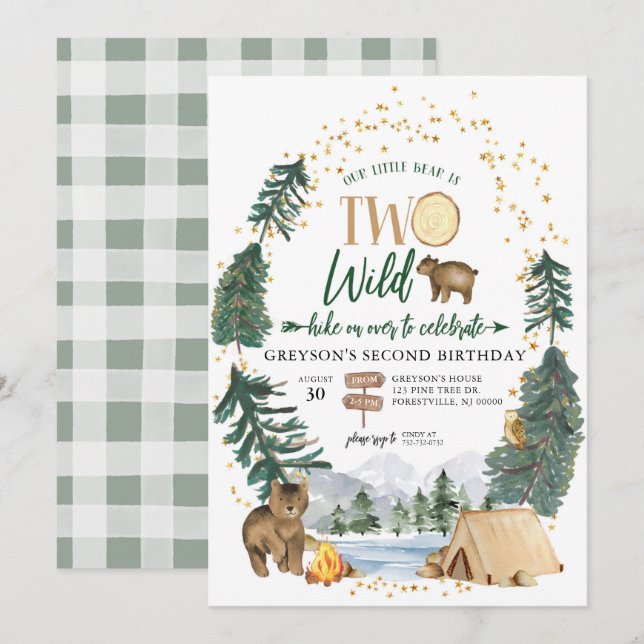 Our Little Bear is Two Wild Birthday Invitation (Front/Back)