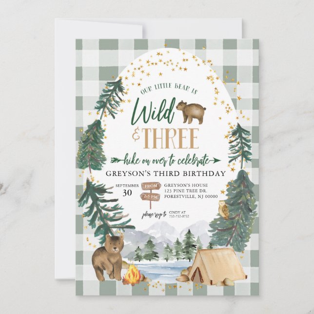 Our Little Bear is Wild and 3 Birthday Invitation (Front)