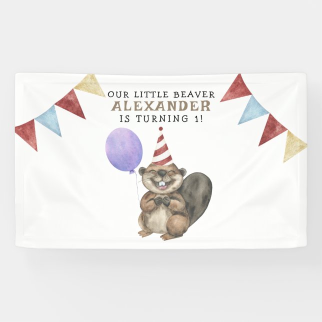 Our Little Beaver 1st Birthday Party Banner (Horizontal)