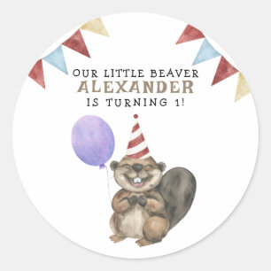Our Little Beaver 1st Birthday Party Classic Round Sticker