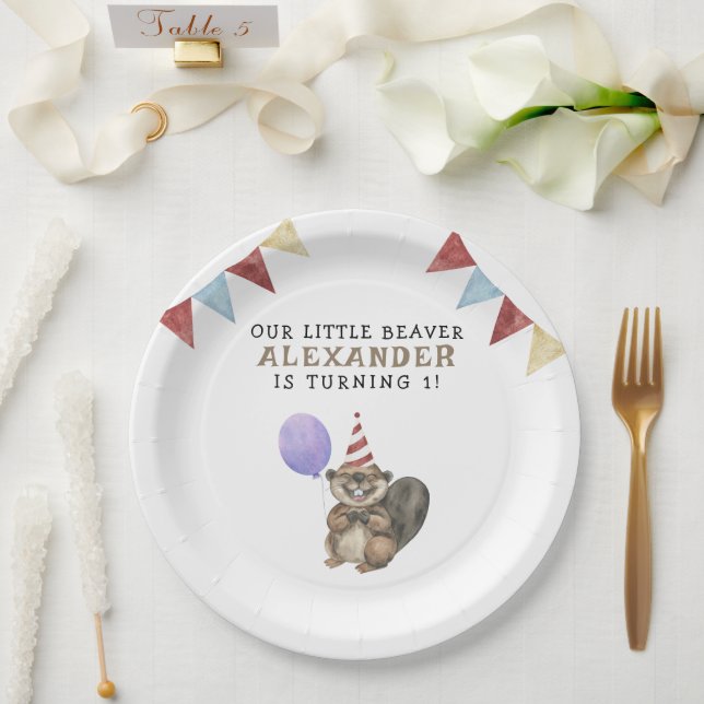 Our Little Beaver 1st Birthday Party Paper Plate (Wedding)