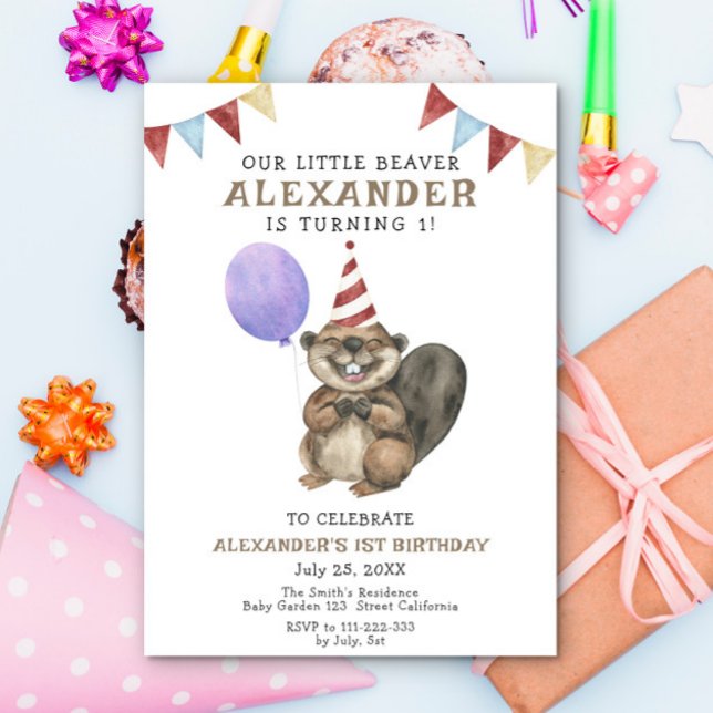 Our Little Beaver is turning one Birthday Party Invitation (Creator Uploaded)
