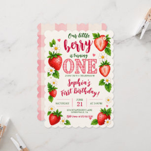 Our Little Berry Is One Strawberry 1st Birthday Invitation
