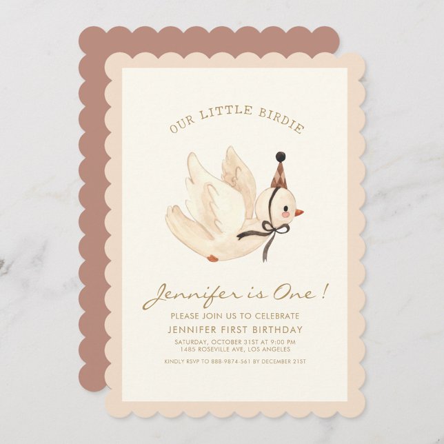 Our little Birdie Watercolor Minimal Baby Birthday Invitation (Creator Uploaded)