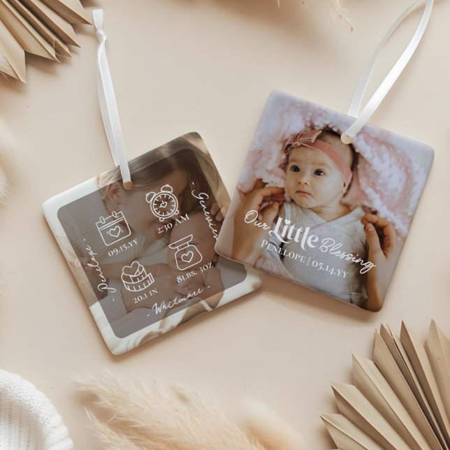 Our Little Blessing Baby Birth Stat Photo Keepsake Ceramic Ornament (Our Little Blessing Baby Birth Stat Photo Keepsake Ceramic Ornament)