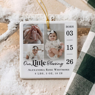 Our Little Blessing Baby Birth Stats Photo Collage Ceramic Ornament