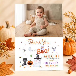 Our Little Boo 1st Birthday Photo Thank You Card