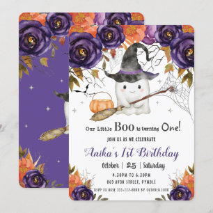 Our Little Boo Cute Ghost Halloween 1st Birthday  Invitation