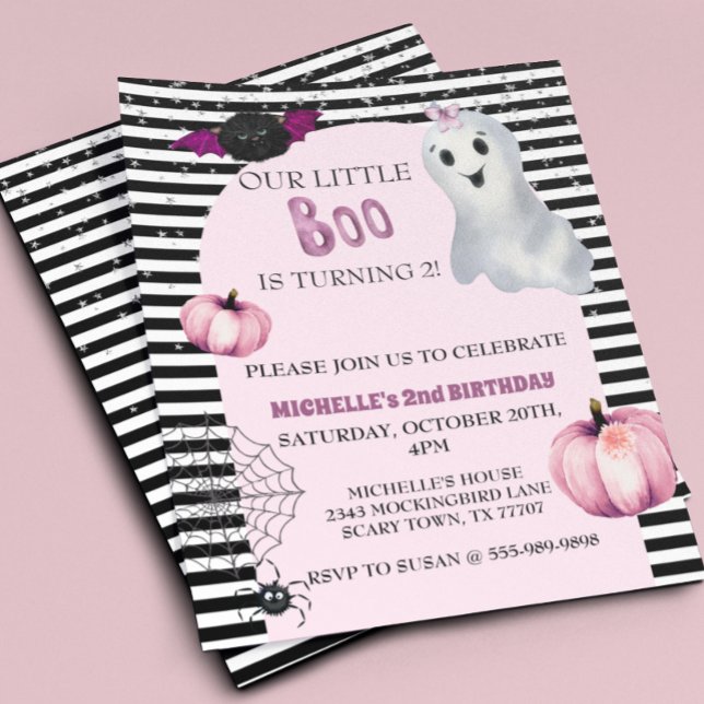 Our little Boo Cute Ghost Pink Birthday party Invi Flyer (Creator Uploaded)