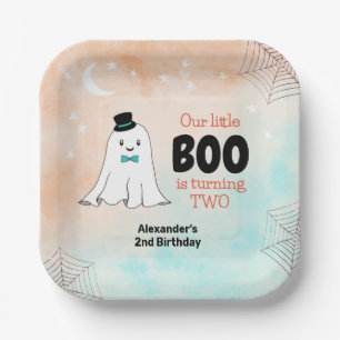 Our Little Boo Cute Ghost With Hat 2nd Birthday Paper Plate