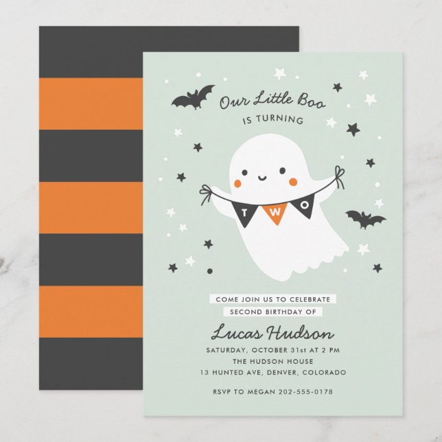 Our Little Boo Cute Kid Halloween Second Birthday  Invitation (Front/Back)