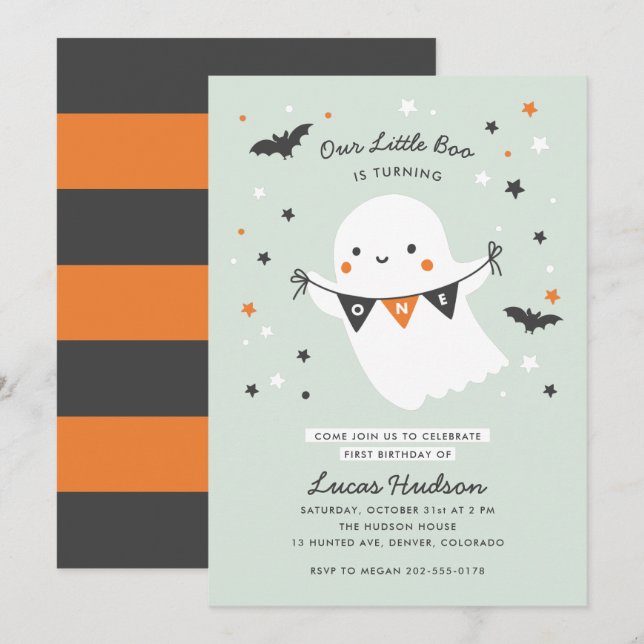 Our Little Boo Cute Kids Halloween First Birthday Invitation (Front/Back)