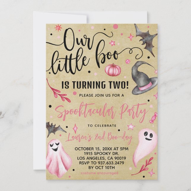 Our Little Boo Halloween 2nd Birthday Invitation (Front)